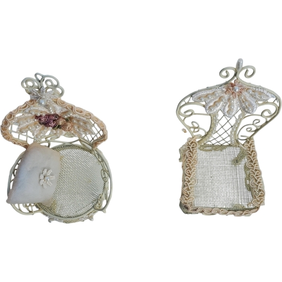 Dollhouse 2 Piece Chairs White Wire Wicker 8 ½ Inches Tall - Picture 5 of 7